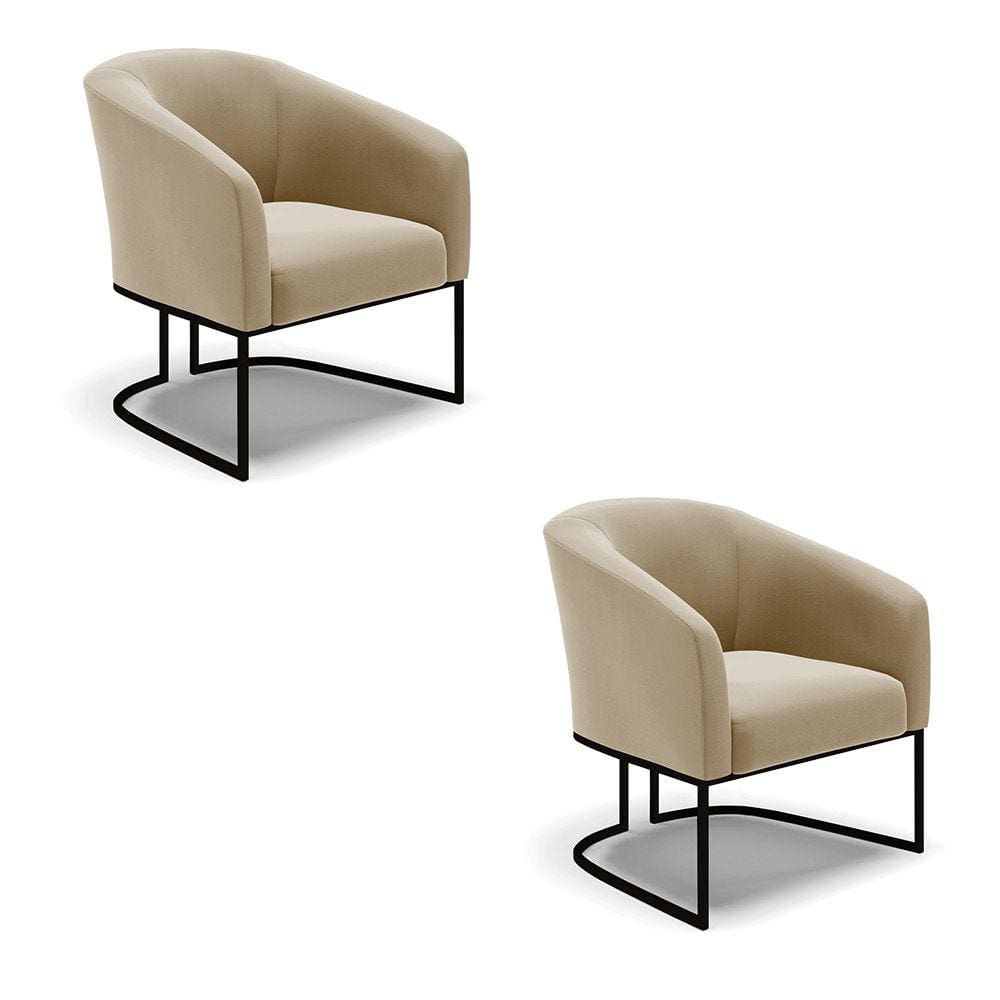 Kit 2 Poltronas Stella Suede Marrom Rato Base Metálica Industrial Preto - D`Rossi