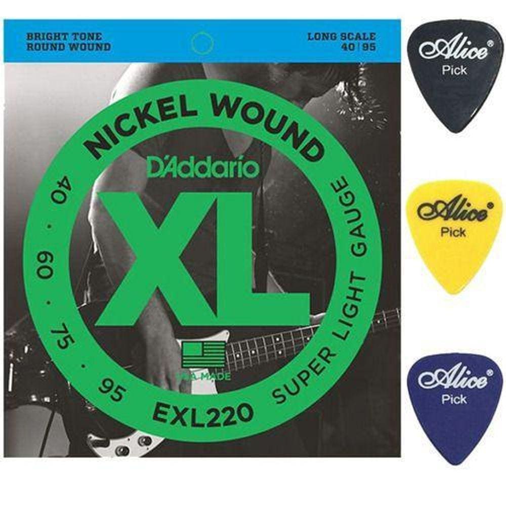 Kit Jogo De Cordas Para Baixo D`Addario Exl220 + Palhetas