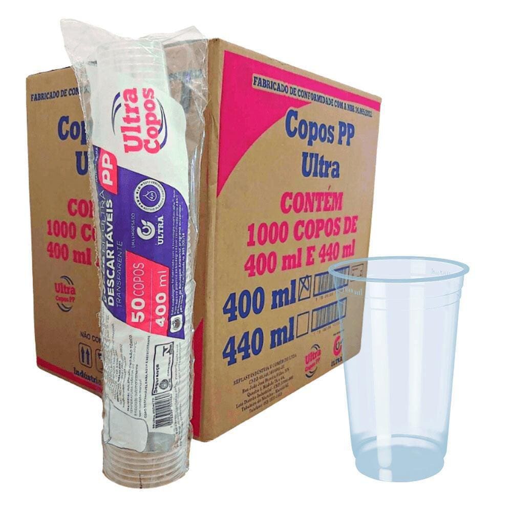 Copo 400Ml Descartavel Liso Transparen Pp Caixa C/1000 Ultra