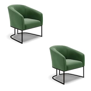 Kit 2 Poltronas Stella Suede Verde Base Metálica Industrial Preto - D`Rossi