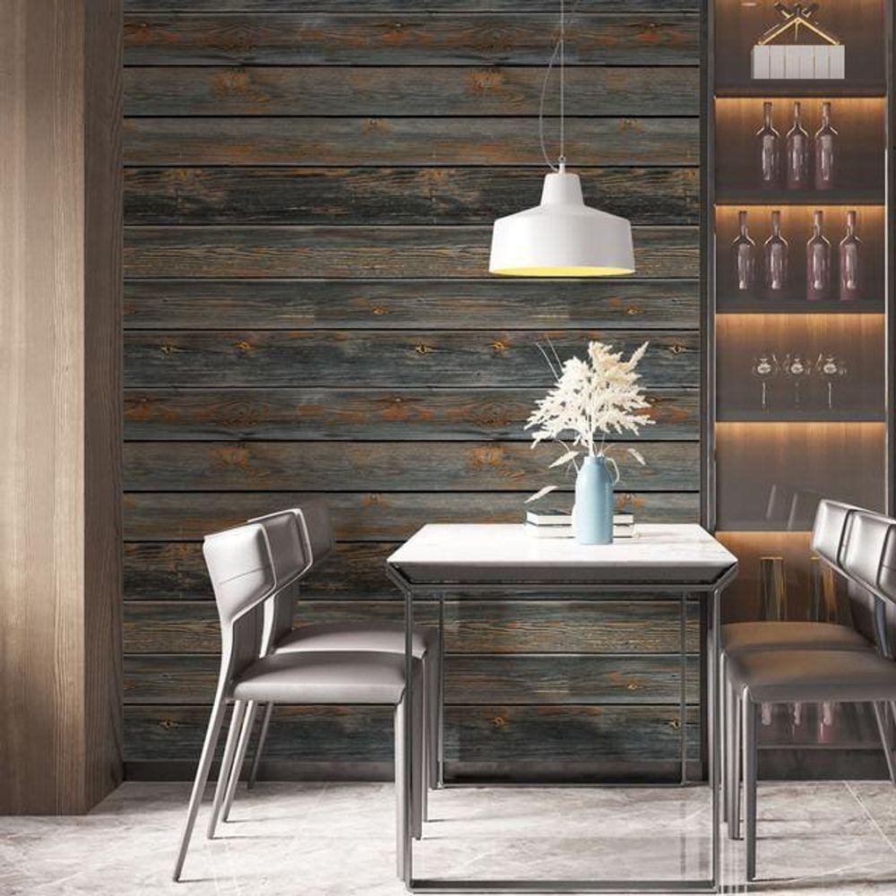 Kit 9 Rolos Papel De Parede Adesivo Tábua Rústica 3,0M