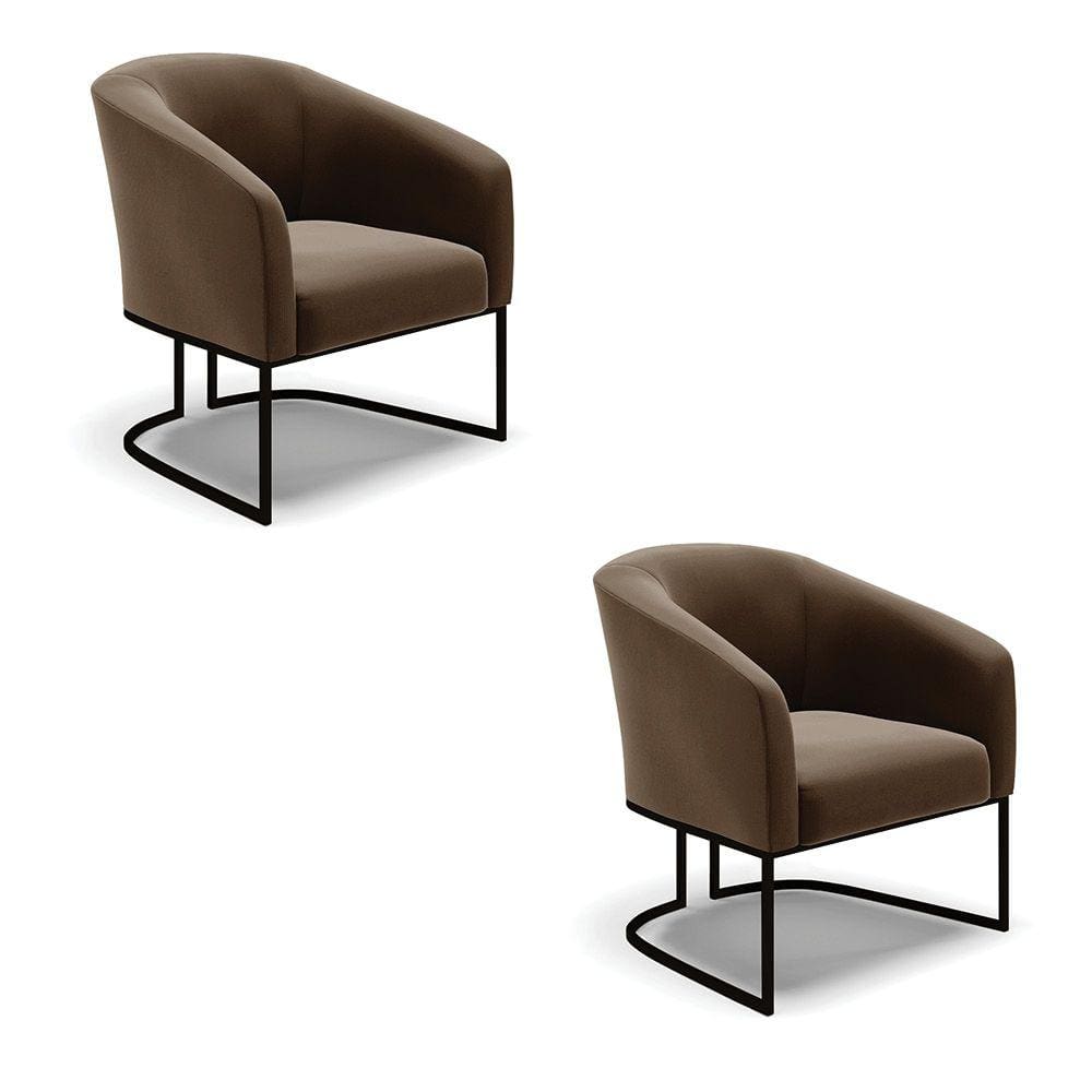 Kit 2 Poltronas Stella Suede Marrom Base Metálica Industrial Preto - D`Rossi