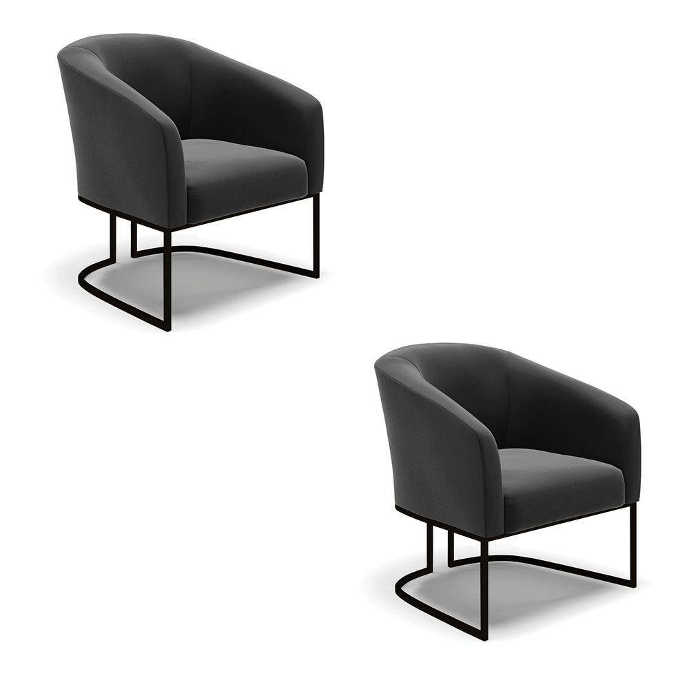 Kit 2 Poltronas Stella Suede Preto Base Metálica Industrial Preto - D`Rossi