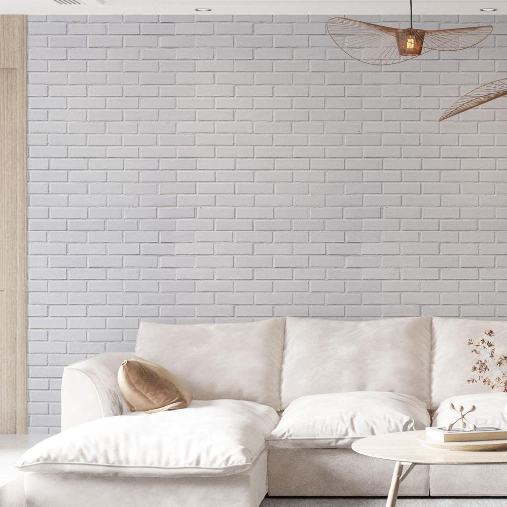 Kit 8 Rolos Papel De Parede Adesivo Tijolo Branco 3,0M