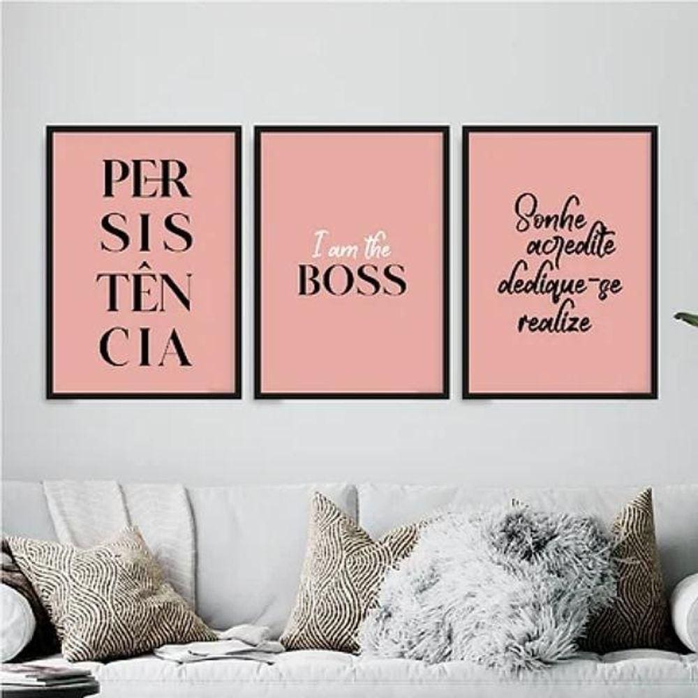 Kit 3 Quadros Femininos Persistência 24X18Cm Com Vidro Preta