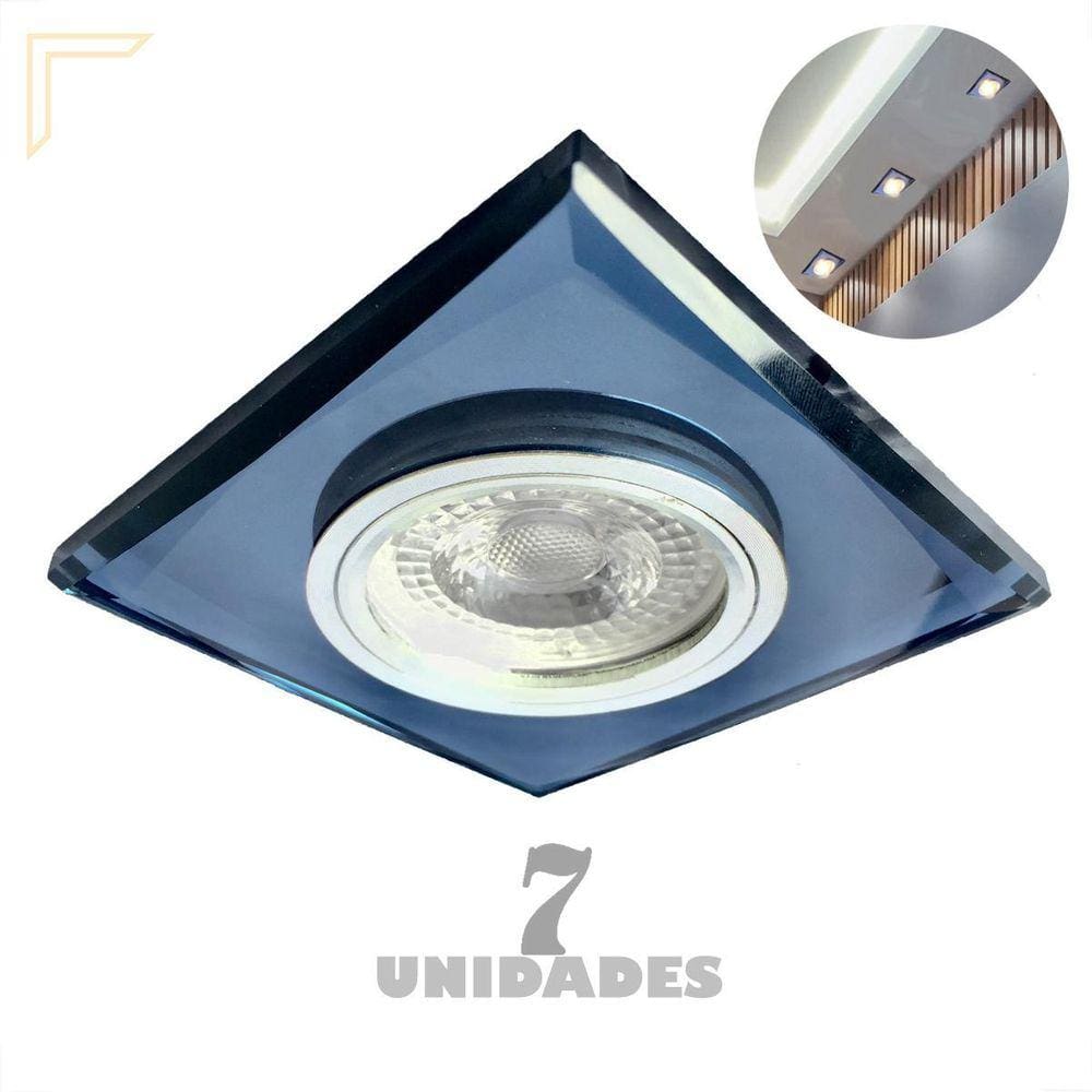 Kit 7 Spot Embutir Preto Quadrado Cristal Espelhado Quarto