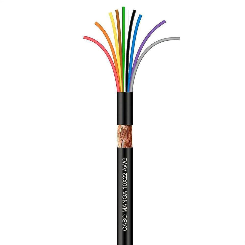 Cabo Manga 10X22 Awg - Com Blindagem Preto - 10 Metros