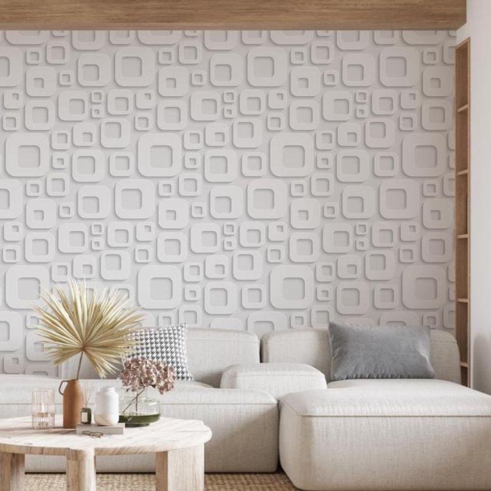 Kit 6 Rolos Papel De Parede Adesivo Abstrato 3D Branco 3,0M
