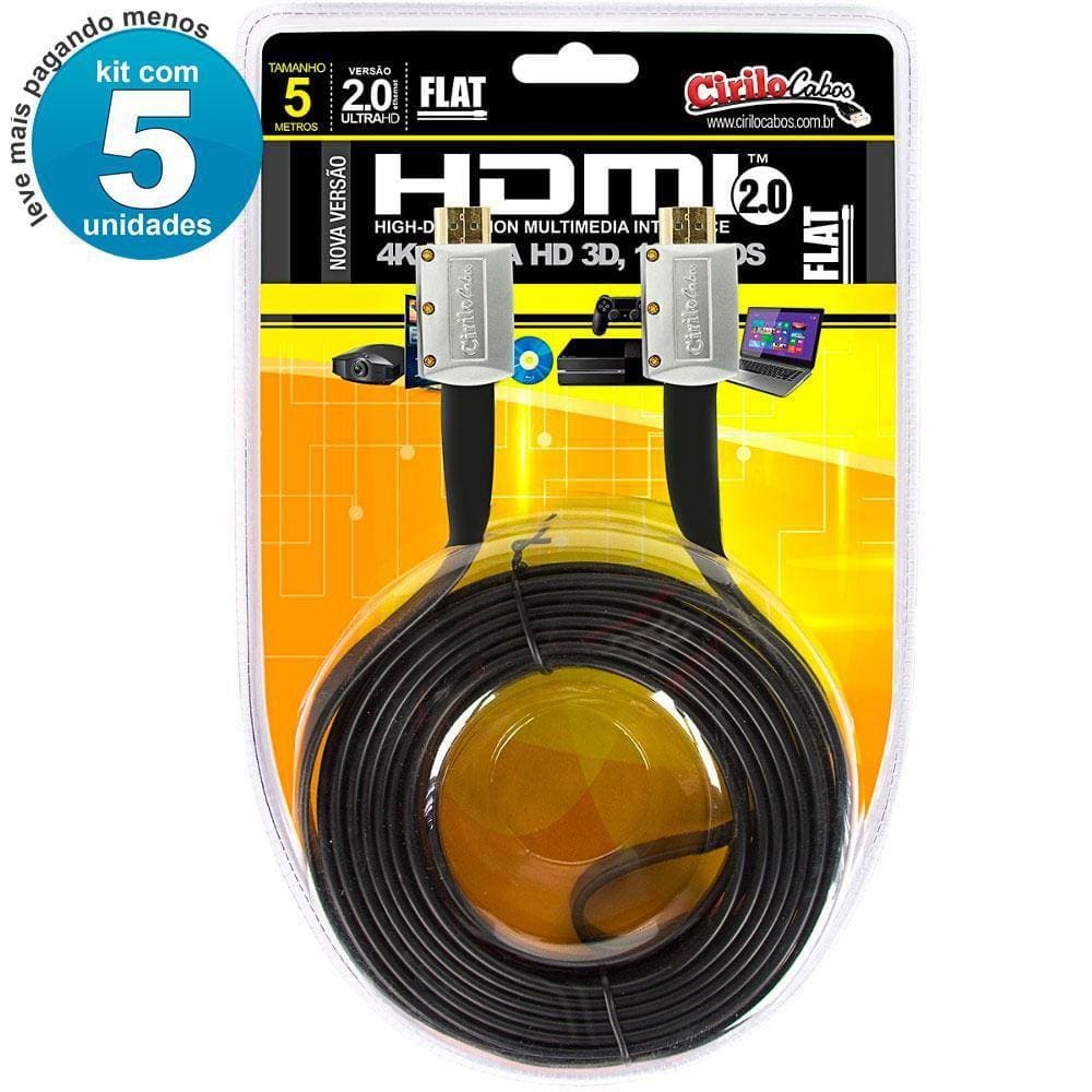 Cabos Hdmi 2.0 Flat Desmontável - 5 Metros Kit 5