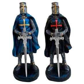 Kit 2 Cavaleiros Templarios Medievais Azul e Preto Resina