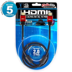 Kit 5 Cabos Hdmi 2.0 19 Pinos Ethernet, 4K - 1 Metro