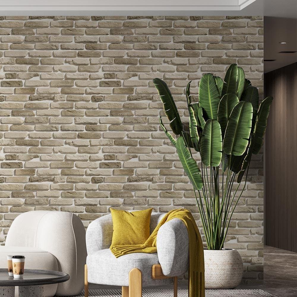 Kit 7 Rolos Papel De Parede Adesivo Tijolo Bege 3,0M