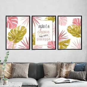 Kit 3 Quadros Ação É A Chave Para O Sucesso 33X24Cm Preta