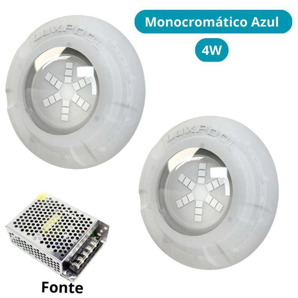 Kit Iluminação Azul Piscina 16M 2 Leds Com Fonte Luxpool