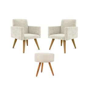 Kit 02 Poltronas Decorativas + Puff Decorativo Redondo Sala