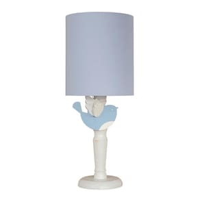 Abajur Infantil Passarinho Azul Base Branco Provençal 20X49