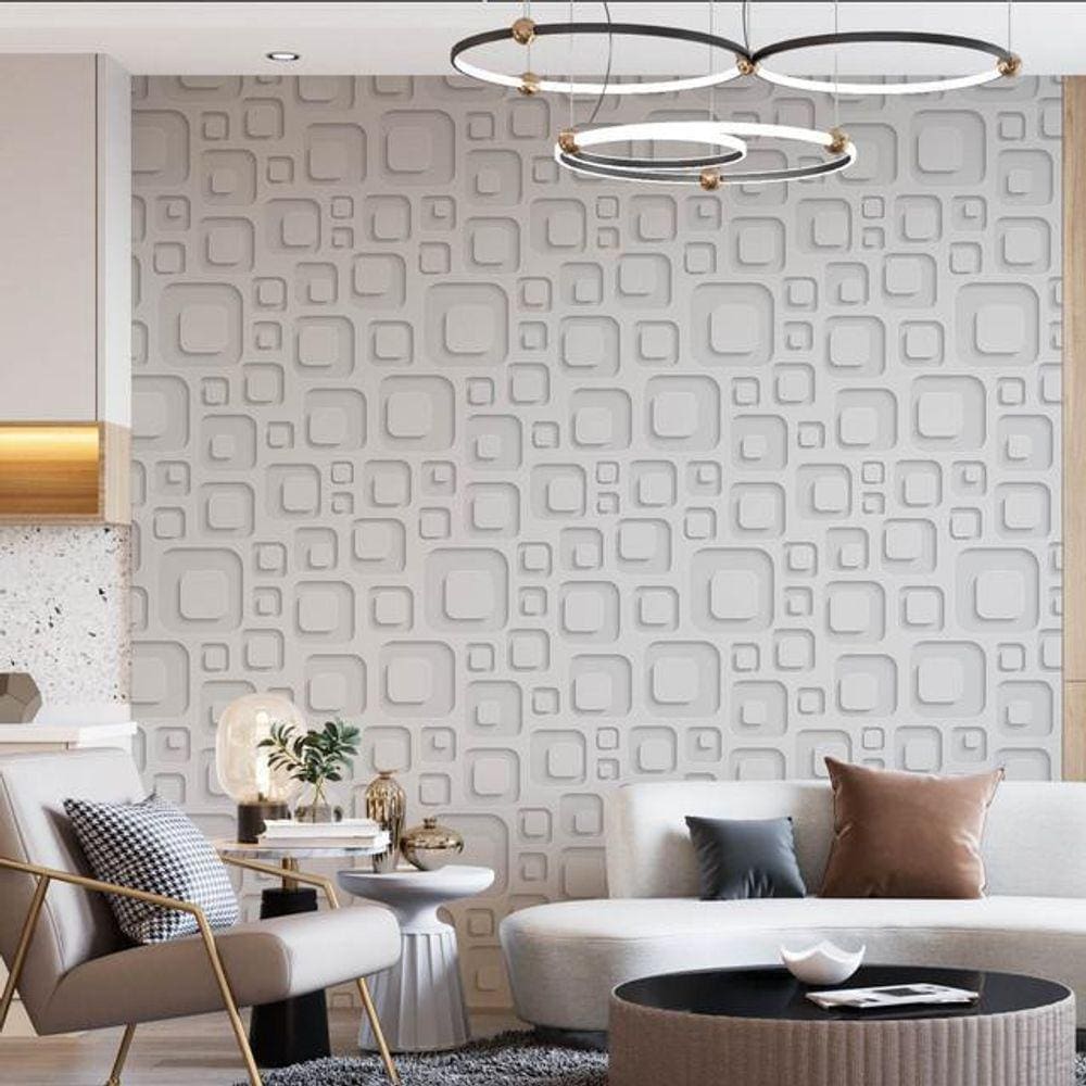 Kit 6 Rolos Papel De Parede Adesivo Abstrato 3D Branco 3,0M