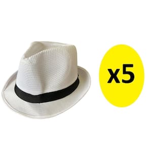 Kit 5 Chapéus Malandro De Tecido Branco Com Faixa Preto