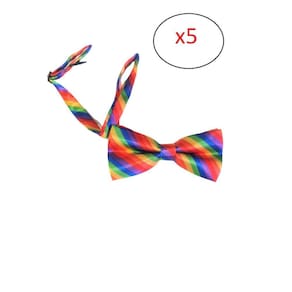 Kit 5Un Gravata Borboleta Listrada Colorida De Cetim Unisex