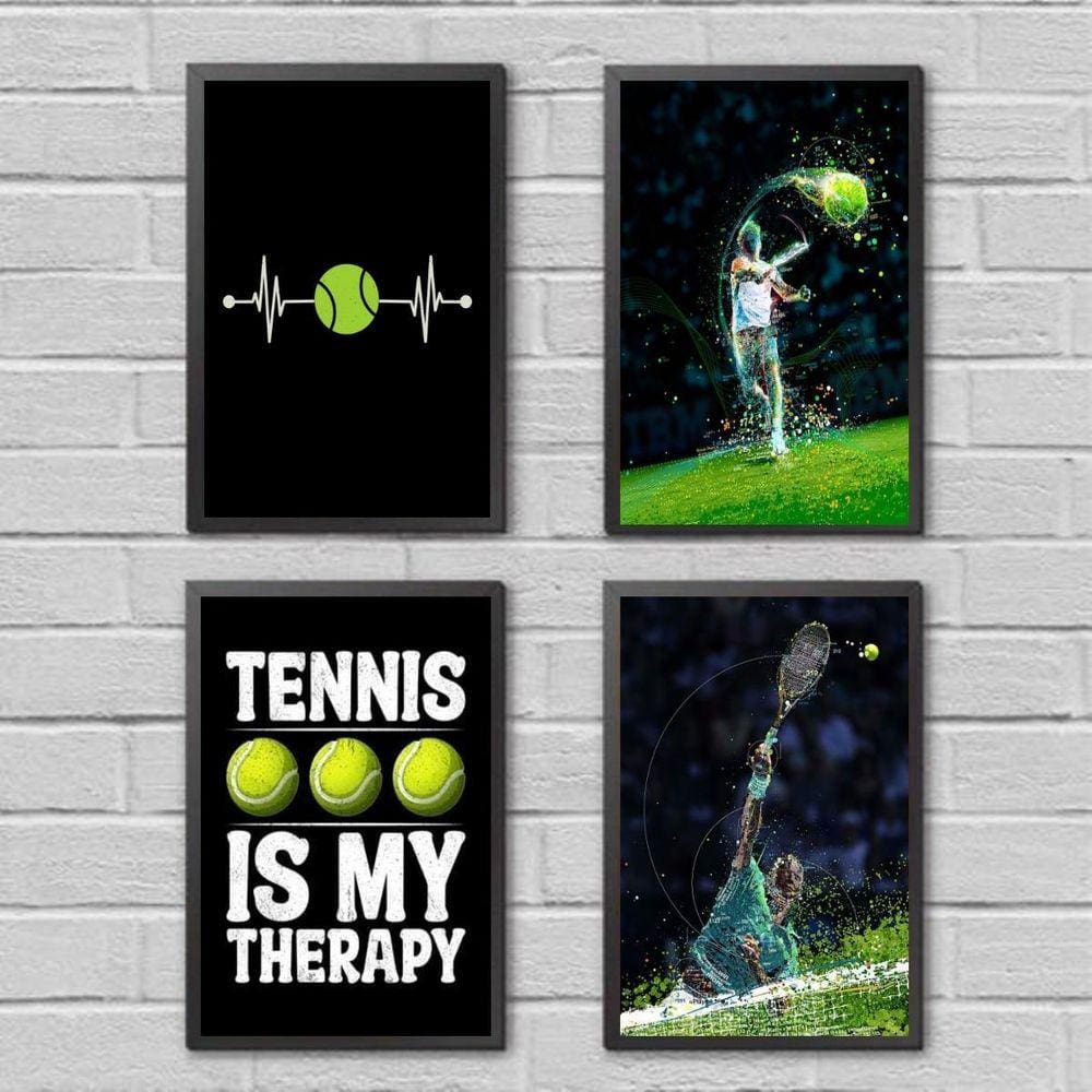 Kit 4 Quadros Jogadores De Tênis 45X34Cm - Com Vidro