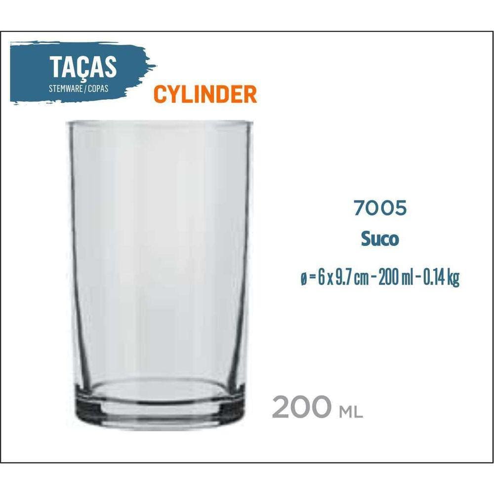 12 Copos Cylinder 200Ml - Multiuso