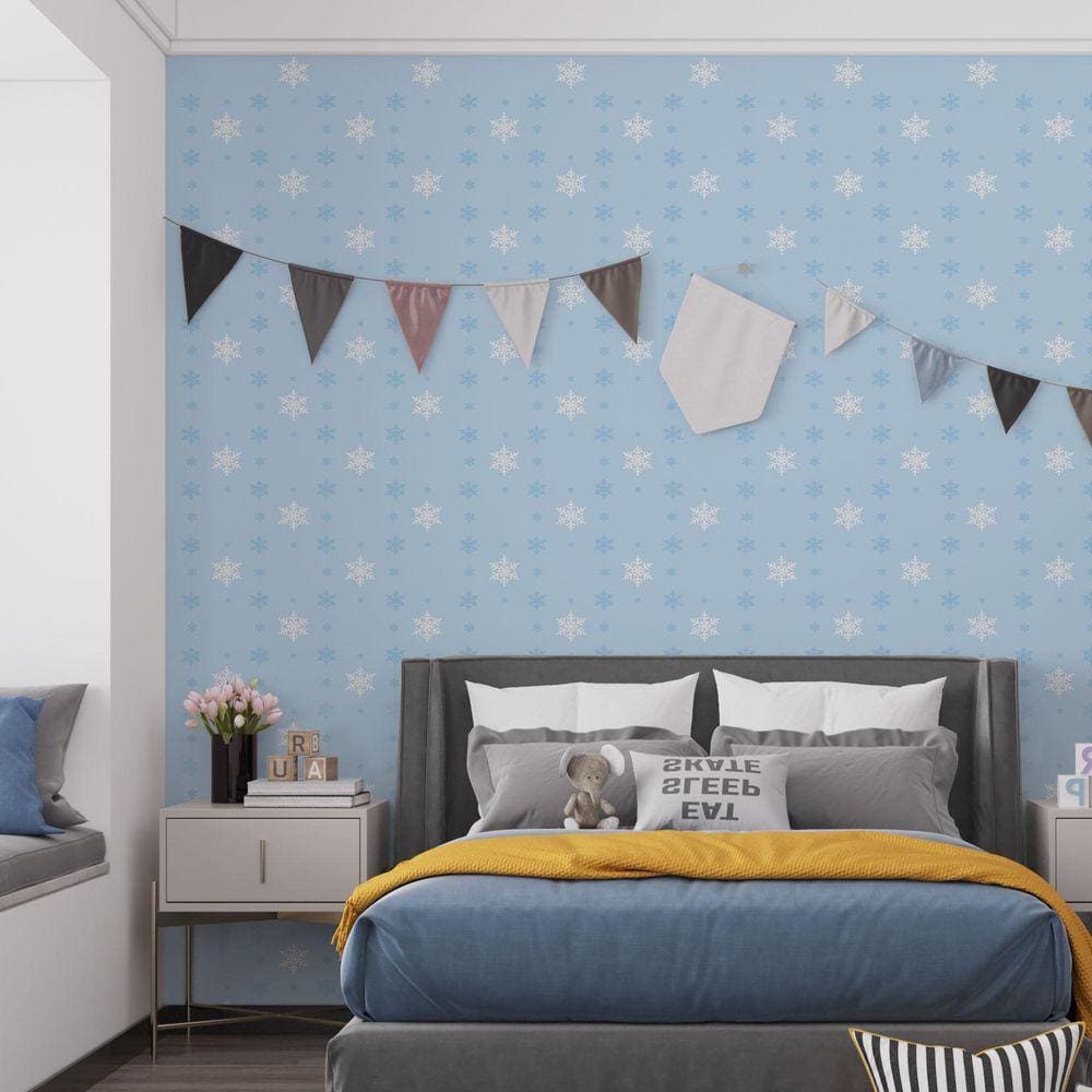 Kit 5 Rolos Papel De Parede Adesivo Infantil Neve Azul 3,0M