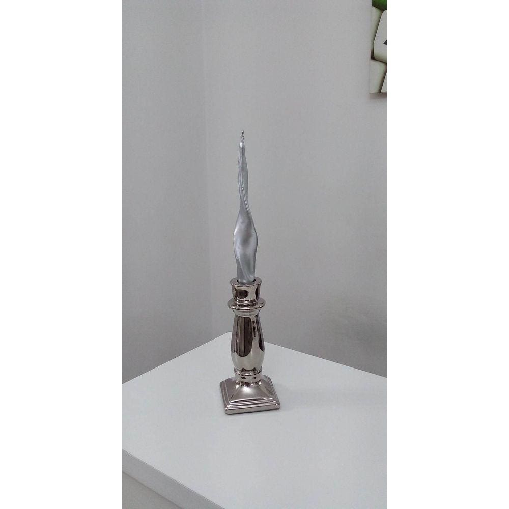 Castiçal de Cerâmica Prata 17 x 8 cm