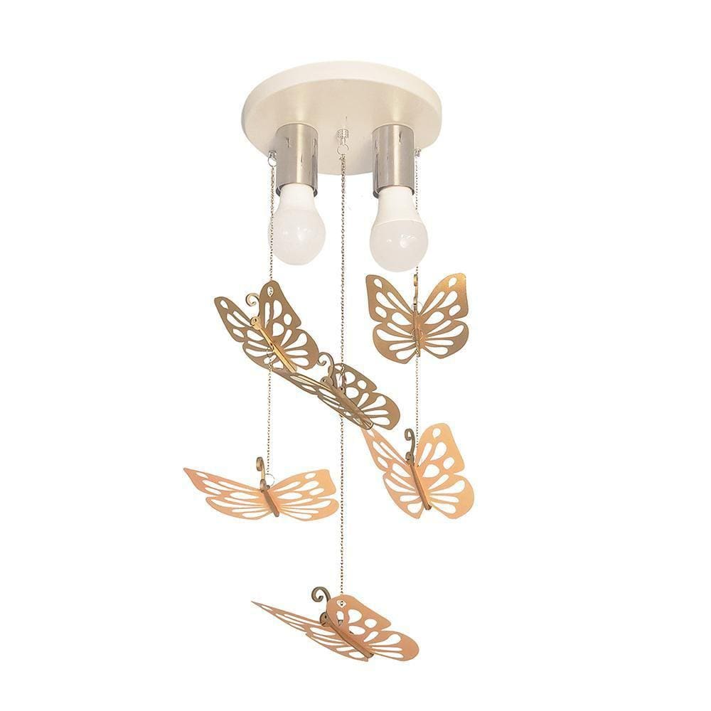Lustre Luminária Infantil Borboletas Bronze E Rosa 20X47