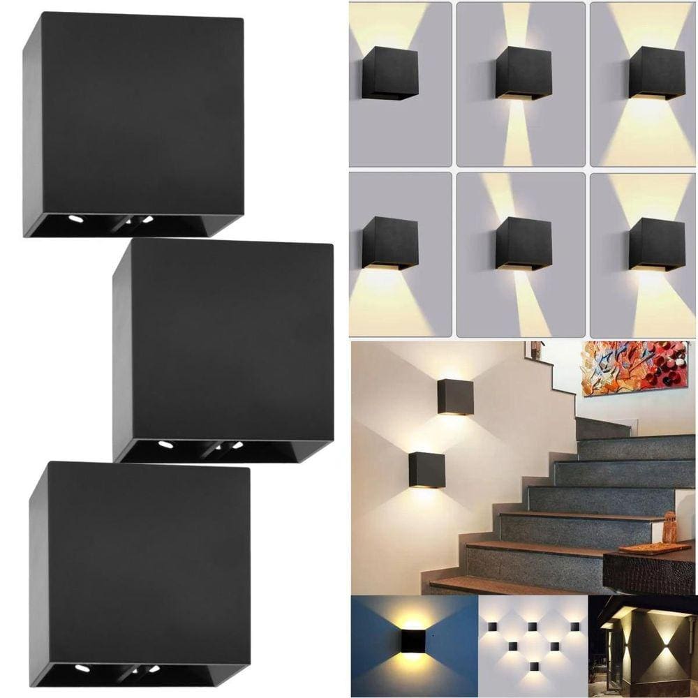 3 Luminárias Arandelas Quadradas 4W Pretas Branco Quente