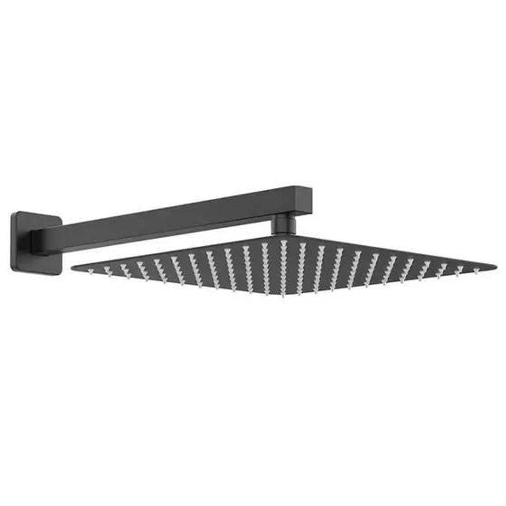 Ducha Chuveiro Slim 25X25 Preto Fosco Com Braço 36Cm