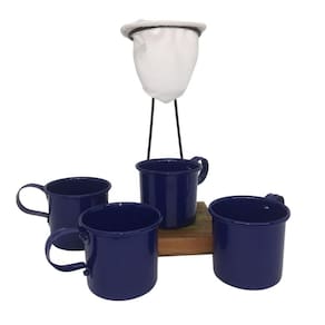 Kit De Café Individual - 4 Canecas Azul - Coador Demolição