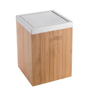 Lixeira Quadrada Basculante 5L Bamboo E Inox - Marrom-Claro