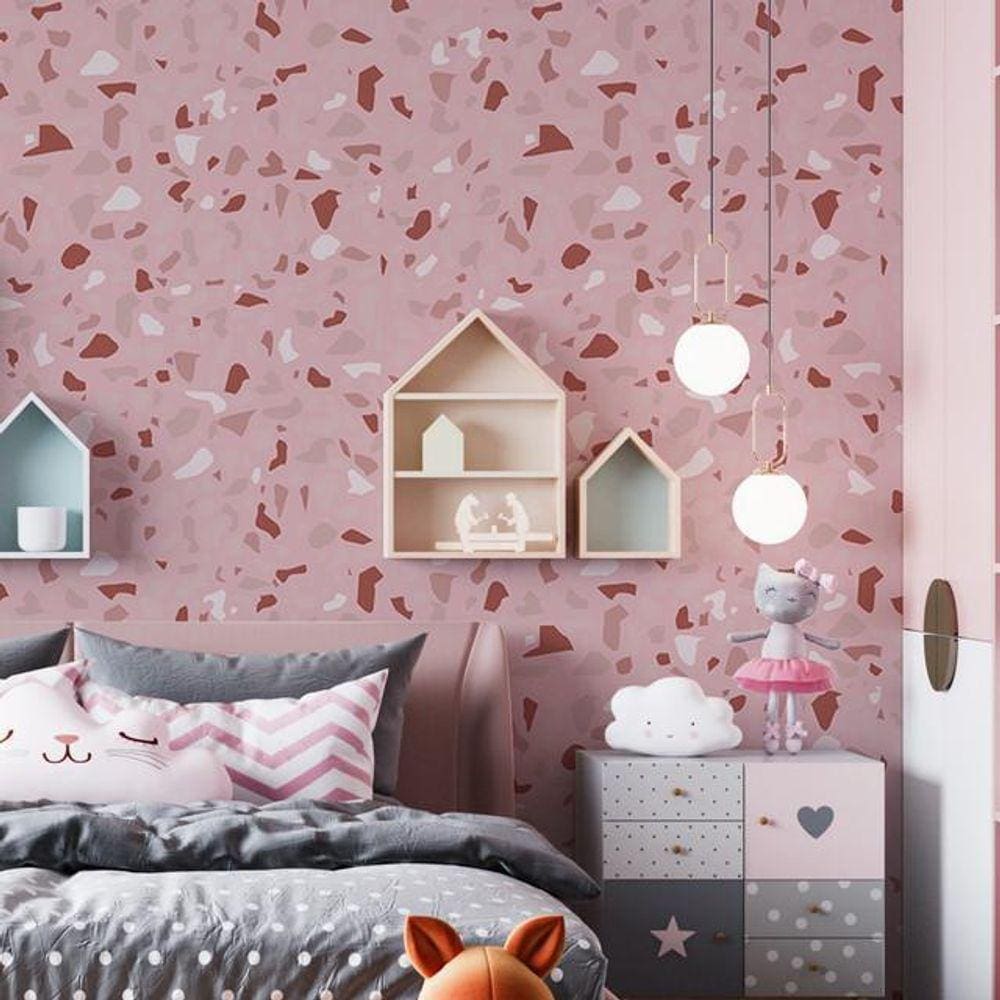 Kit 5 Rolos Papel De Parede Adesivo Granilite Rosa 3,0M