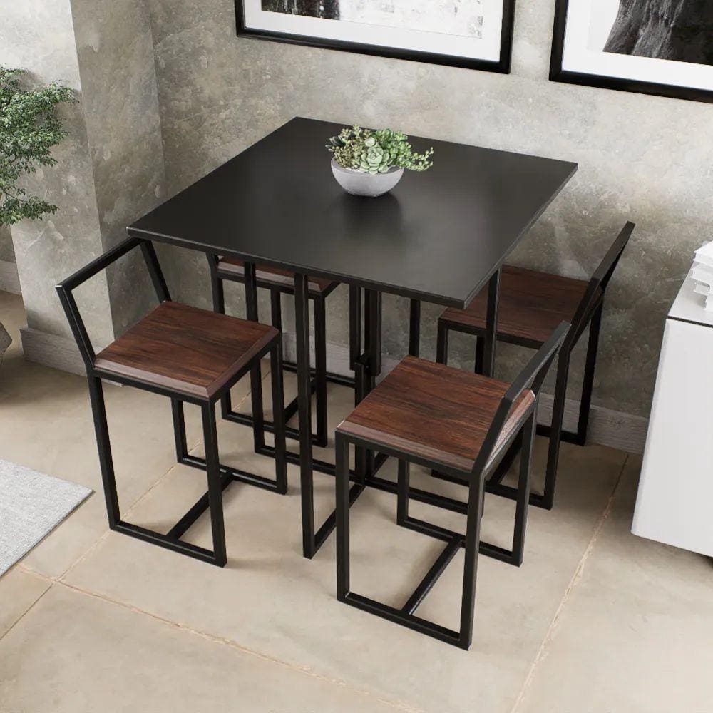 Conjunto Mesa Preto 4 Cadeiras Marrom Industrial Black
