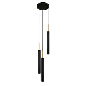Luminária Teto Pendente Tubo Triplo Sala Cama Preto Dourado