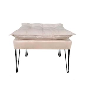 Puff Puf Banqueta Opala Suede Bege Pé Aramado Preto