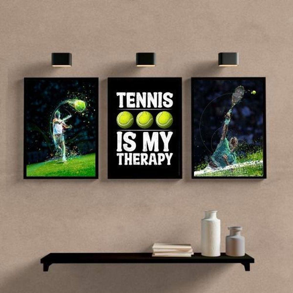 Kit 3 Quadros Tênnis Is My Therapy 33X24Cm - Com Vidro Preta