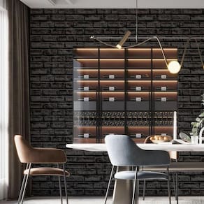 Kit 5 Rolos Papel De Parede Adesivo Tijolo Preto Dark 3,0M