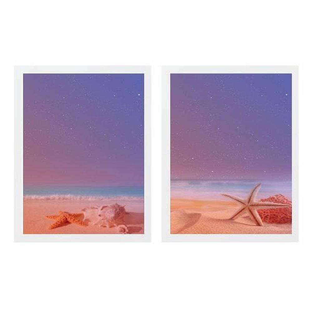 Kit 2 Quadros Praia Galáxia Estrela 45X34Cm - Com Vidro