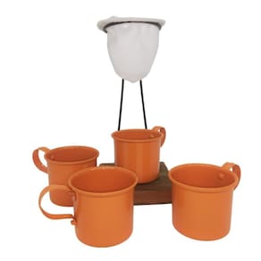 Kit De Café Individual- 4 Canecas Laranja - Coador Demolição