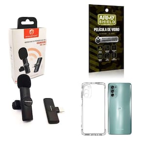 Kit Microfone Sem Fio + Capinha Motorola G62 E Película 3D