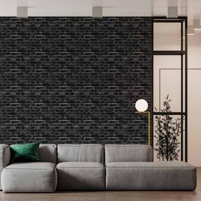 Kit 8 Rolos Papel De Parede Adesivo Tijolo Preto 3,0M