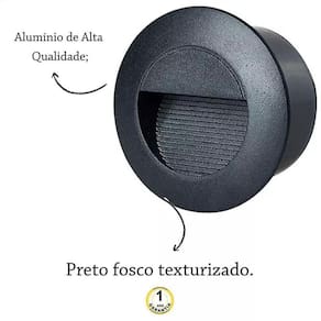 Kit 3 Balizador Parede Redondo Embutir Preto Led Fachada