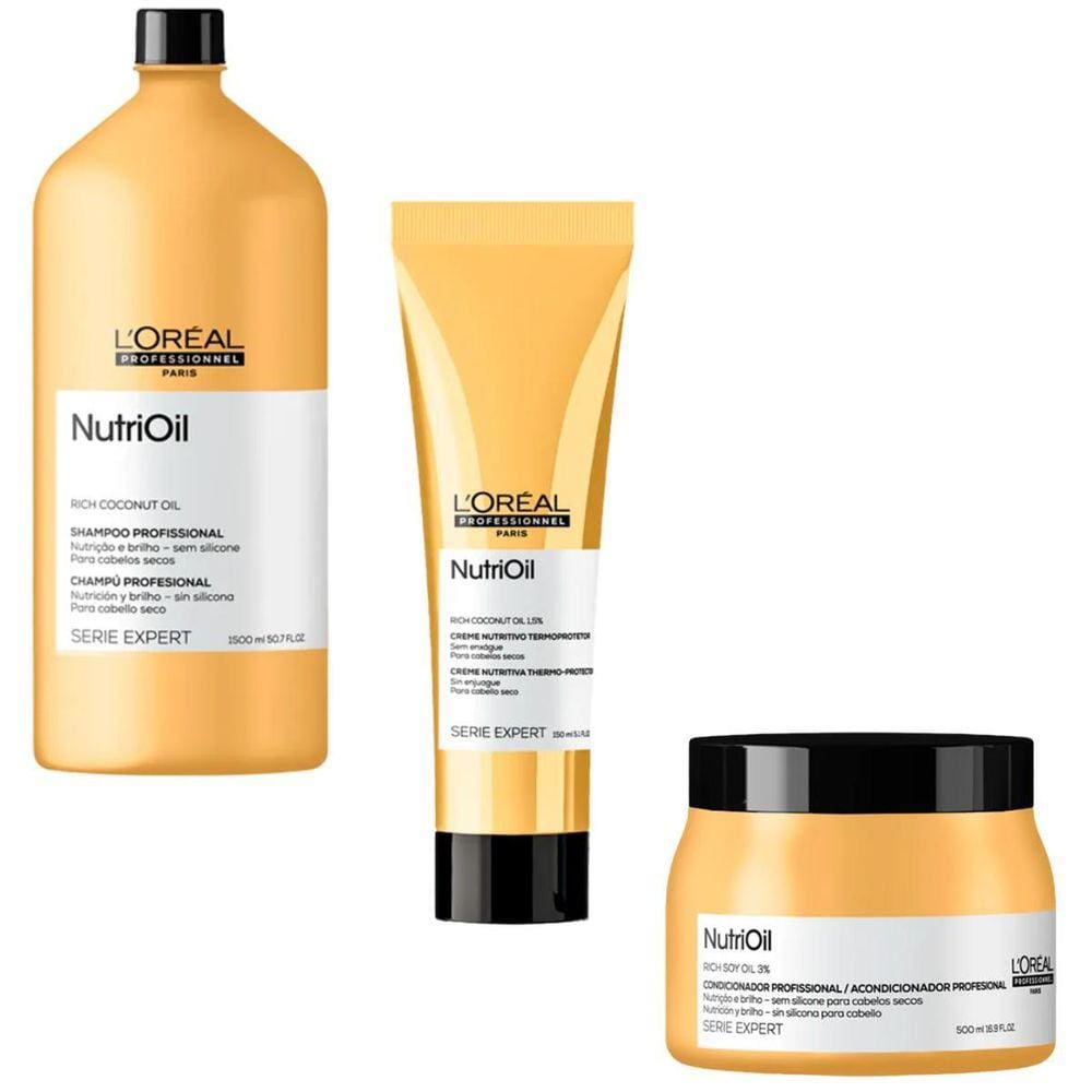 Kit Profissional Loreal Nutrioil Shampoo Máscara E Leave-In
