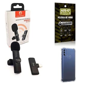 Microfone Sem Fio + Capinha Motorola E40 E Película De Vidro