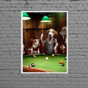 Quadro Cachorros Jogando Sinuca 33X24Cm - Com Vidro Branca
