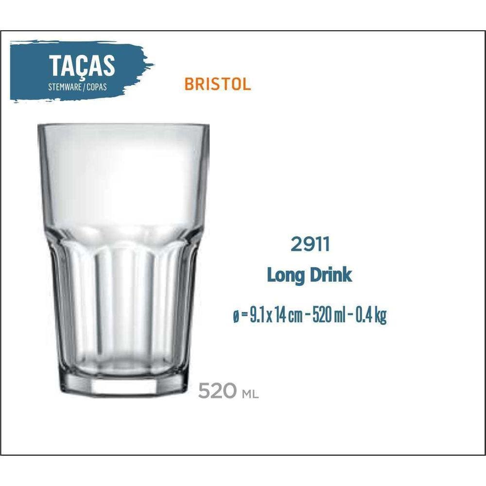 24 Copos Bristol 520Ml - Long Drink