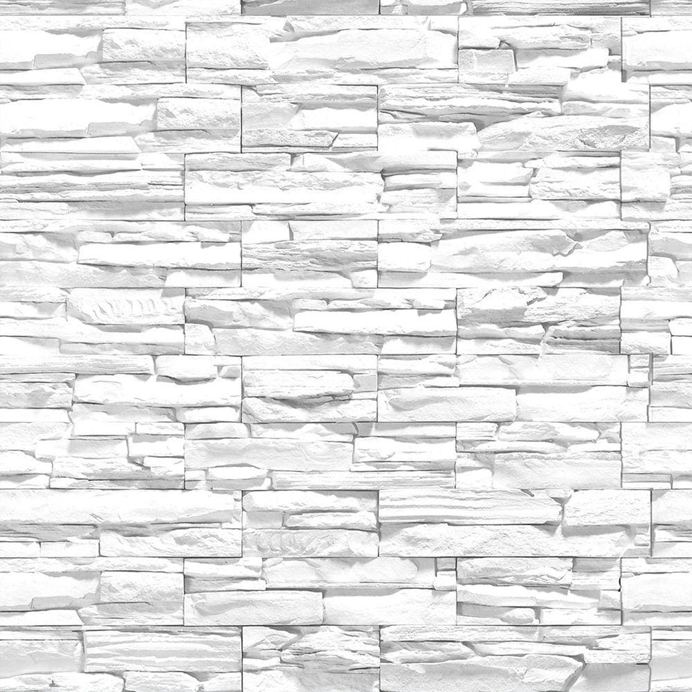 Kit 5 Rolos Papel De Parede Adesivo Pedra Branca 3,0M