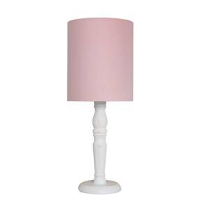 Luminária De Mesa Cúpula Tecido Rosa Base Branco Provençal