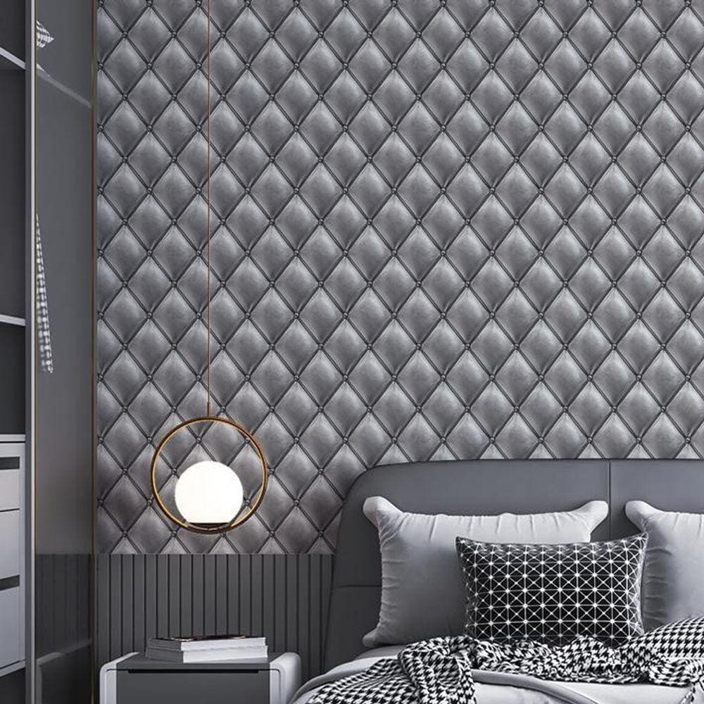 Kit 4 Rolos Papel De Parede Adesivo Couro Cinza 3,0M